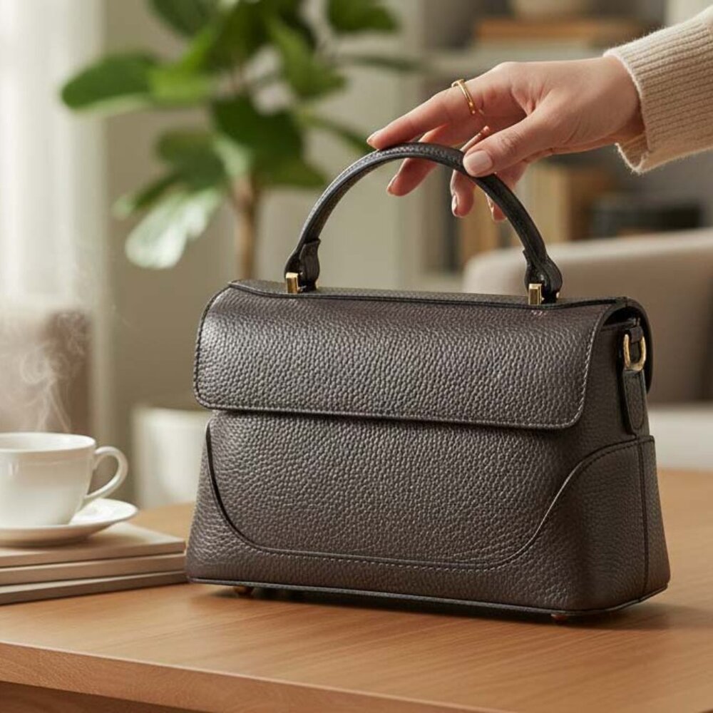 Aby Coffee Italian Leather Handbag – Elegant Top Handle & Shoulder Bag